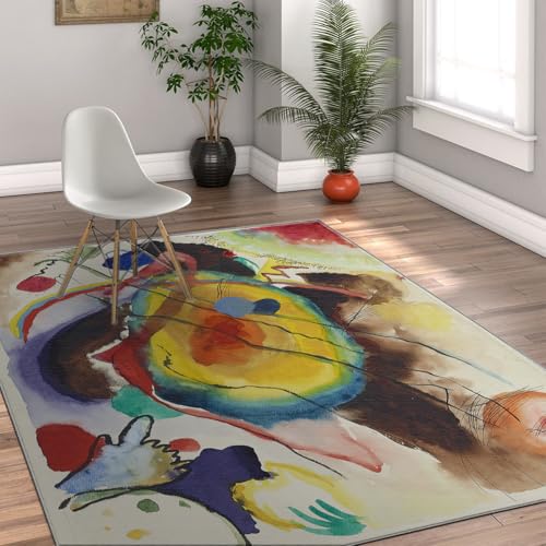 Tapis de salon rétro jaune et crème pour terrasse et patio - 4