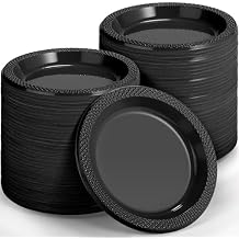 Kochorie 300-Pack Black Disposable Plastic Plates 6 Inch Round Dessert Dinner Plate Food Grade BPA Free Heavy Duty Wedding Cake Bulk for Events, Weddings, Birthdays, Graduation