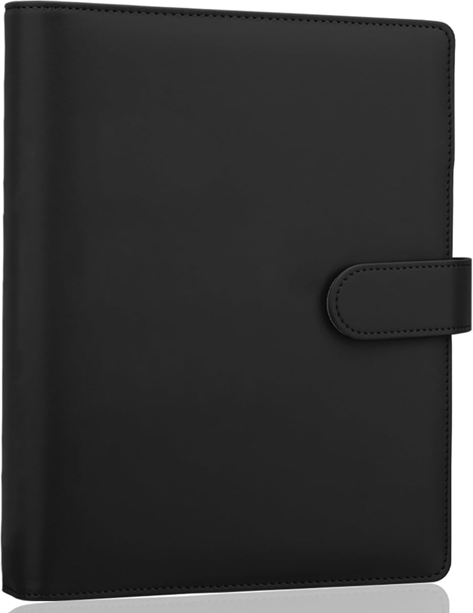 Antner A5 Binder 6 Ring Refillable Notebook Planner Cover for A5 Planner Inserts & Refill Paper, PU Leather Loose Leaf Personal Organizer Photocard Holder Budget Binder with Magnetic Buckle, Black