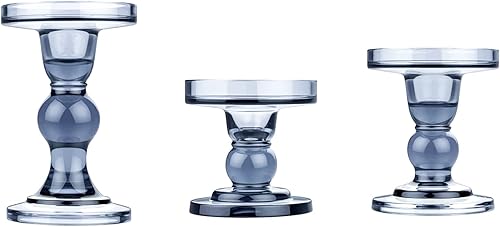 Miniatura 3 de KiaoTime Juego de 3 portavelas de cristal con forma de pilar de cristal para decoración de hogar chimenea mesa baño boda