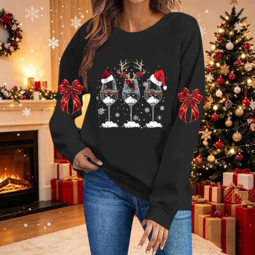 Buupiuu Christmas Sweatshirts for Women Bow Xmas Print Long Sleeve Pullover - image 2