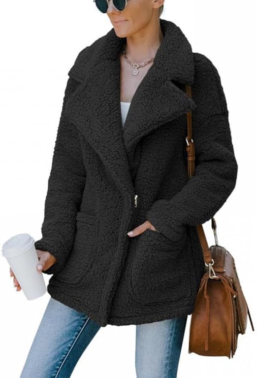 oversized black teddy coat