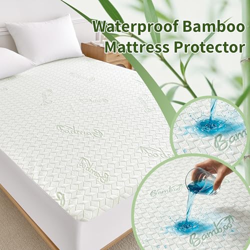 Image of Safe and Sound Waterproof Mattress Protector - Breathable Noiseless - Oeko-TEX Machine Washable - Fits 8-18 inch Deep Pockets Mattress Cover Bamboo Viscose Queen