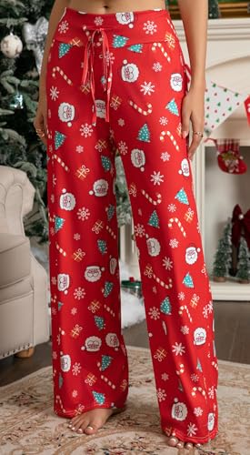 Image of Women Pajama Pants Comfy Lounge Wide Leg Casual Stretch Palazzo Drawstring Pj Bottoms Pants S-3XL