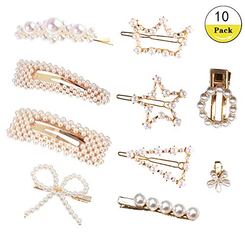 10 Pieces Hair Pins Artificial Pearl Hair Clips Hair Barrettes Decorative Bridal Hair Clips Handmade Hair Accessories for Girls Women