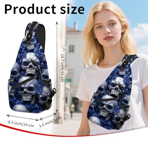 Bolso cruzado para mujer con diseño de calavera azul miniatura 2