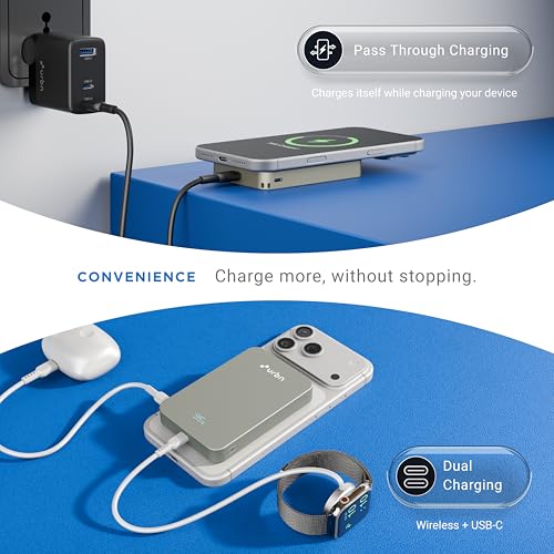 Image of URBN Slate Qi2 MagSafe Power Bank 10000mAh | 15W Magnetic Wireless Charging | 20W USB-C PD Fast Charging | LED Display | Premium Metallic Finish | 1 Year Warranty (Grey)