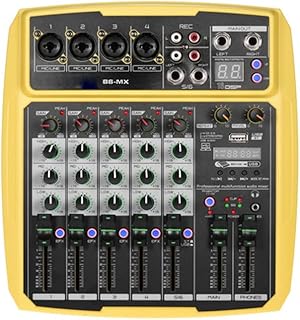 ZZBJ B6-MX Portable 6-Channel Sound Card Mixing Console Audio Mixer Built-in 16 DSP 48V Phantom power Supports BT (Color : Yellow)