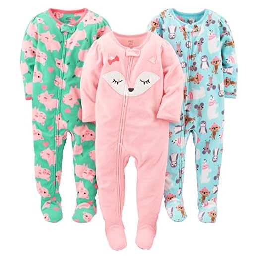 Simple Joys by Carter's pijama de forro polar suelto para bebés y niñas pequeñas, paquete de 3 ,Polar Bear/Pigs/Fox ,12 Meses