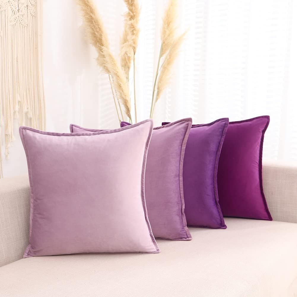 CARRIE HOME Purple Velvet Throw Pillow Covers 18x18 Set of