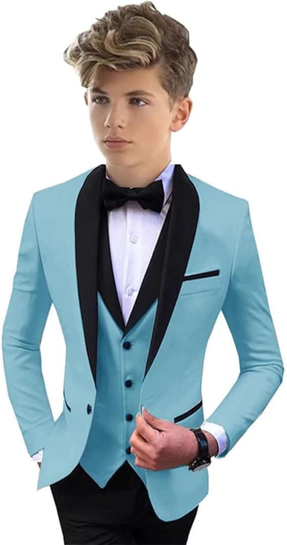 Mi Bo Tong Boys Party Suit 3 PCS Shawl Lapel Blazer Vest Pants Slim Fit Boys Tuxedo for Wedding Formal Outfit for Kids