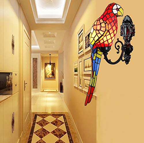 GAUUA Aplique De Pared Estilo Tiffany Vintage con Vidrieras, Diseño De Loro, Acabado En Bronce Antiguo