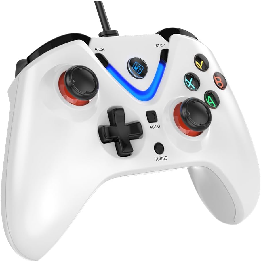 Cosmic Byte ARES Wired Controller for PC, Upgraded Hall Effect Joystick & Triggers, Dual Vibration, Backit LED Buttons, Turbo, Auto Turbo (White)