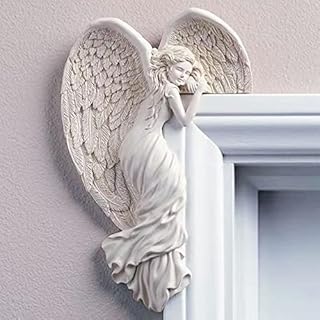 Angel Door Frame Ornament Left Right Door Frame Angel Wall Sculpture Ivory Door Frame Angel Wings Sculpture Vintage Shabby Chic Angelic Figurines Ornament for Door Frame Fireplace Home Art Decoration