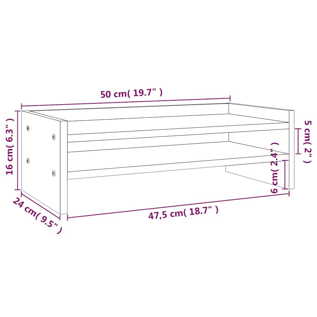 Mangloder - Supporto per monitor in legno di pino massiccio, 50 x 24 x 16 cm, per lavoro ergonomico in casa, ufficio, organizer da scrivania, vano portaoggetti, gestione dei cavi, soluzione stabile