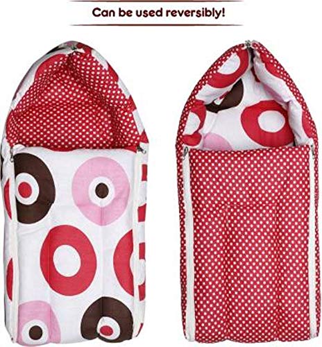 Image of by Urban Space Cotton Baby 3 in 1 Reversible Cotton Bed Cum Sleeping Bag (Wrapper Size -68 x 50 x 15 cm, 0-12 Months, Polka Pink)