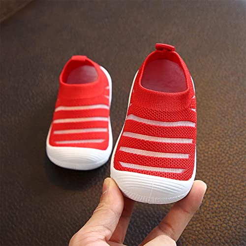 Summer Autumn Sneakers for Toddler Girls Flying Woven Stripe Mesh Breathable Elastic Slip On Flat Tennis Shoes4