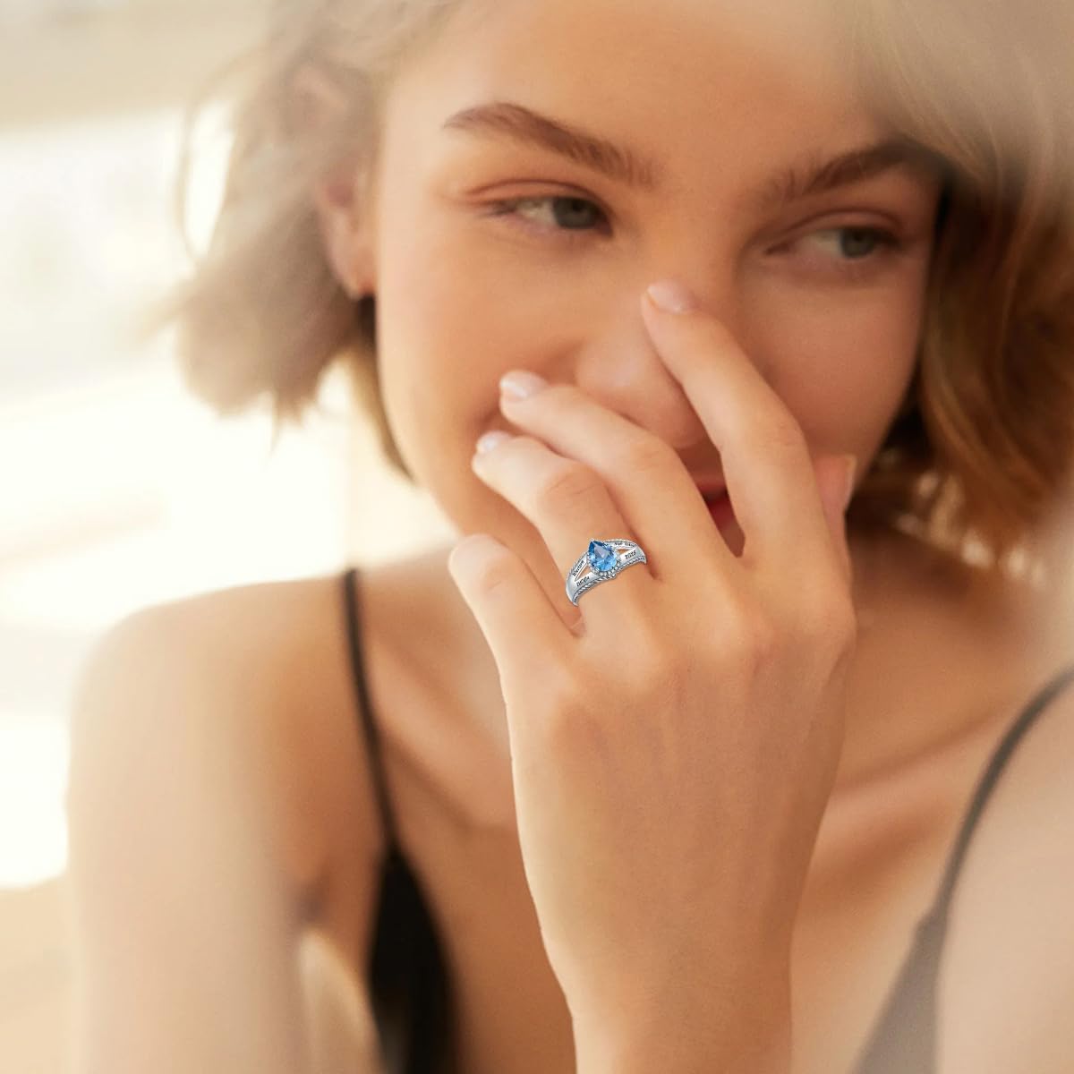 Customized Class ring for Women College Teardrop Crystal College Graduation Rings For Womens Sterling silver/10k 14k 18k Gold