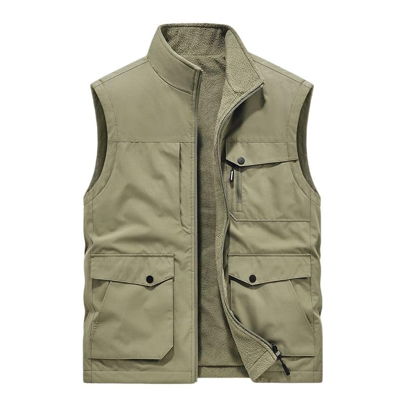 Gilet multi-poches réversible homme veste sans manches zippée en polaire thermique chaude