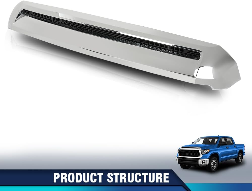 PIT66 Chrome Front Upper Hood Bulge Molding Grille Trim Compatible with Toyota Tundra 2014-2021 TO1231102, 76180-0C030