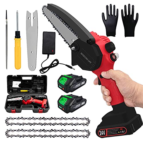 Mini Kettensäge mit Akku Handkettensäge 6 Zoll Astsägen 24V Akku Kettensäge Mit 2 Akku und 2-Kettent für Gartenarbeit…