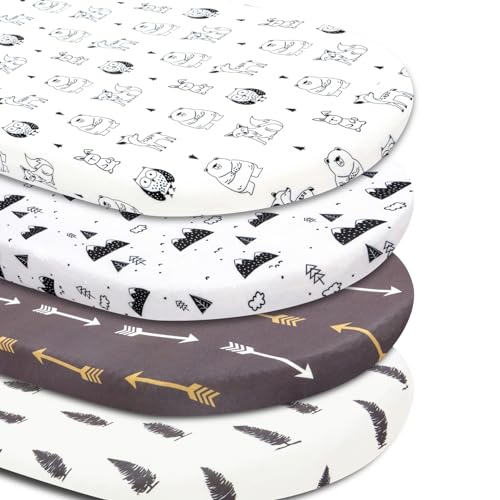 Image of 4 Pack Bassinet Sheets Woodland Forest Animals Wood Neutral Unisex Fitted Baby Bassinet Sheets Set for Standard Bassinets for Baby Boys or Girls