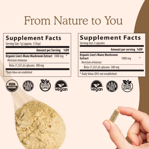 image for Real Mushrooms Lion’s Mane Powder - Organic Vegan Mushroom Extract f