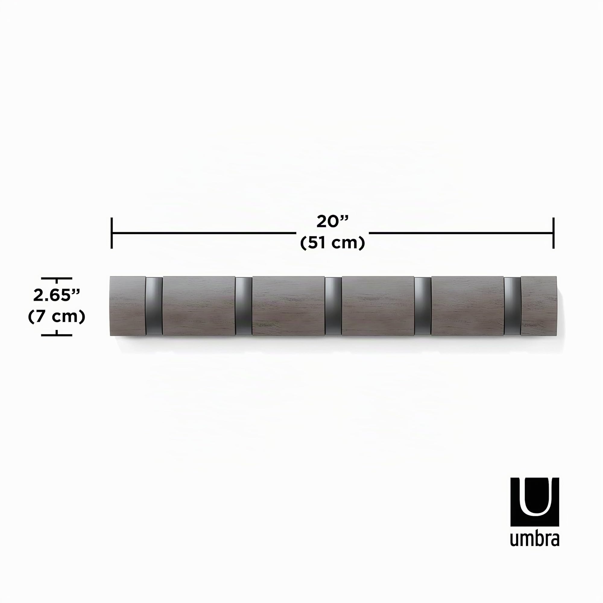 Umbra Flip Perchero de pared con 5 ganchos extraíbles, Álamo, Gris/Peltre