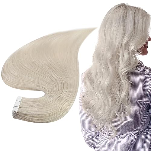 Image of Full Shine Tape in Hair Extensions 12Inch Seamless Tape in Extensions Color 1000 White Blonde Soft Remy Skin Weft Invisible Human Hair Extension for Women 20 Pcs 30 Gram Natural