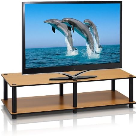 Furinno Just No Tools Wide Light Cherry Television Stand with Black Tube