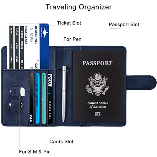 Image of WALNEW Passport Holder for Travel, RFID Passport Wallet, Travel Essentials | PU Leather Passport Cover Case with Pen Holder, Travel Must Haves Accessories, Passport Book Holder for Women Men