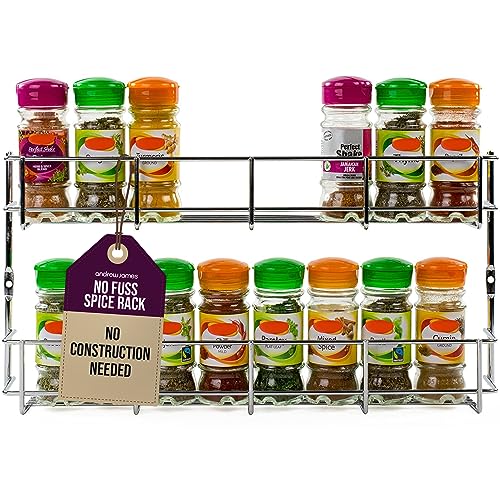 Image of andrew james 1 /2 /3 /4 /5 Spice Rack Organiser - No Assembly Needed | Chrome Hanging Spice Shelf for Inside Cupboard Door or Wall Mounted | Kitchen Organiser (2 Tier)