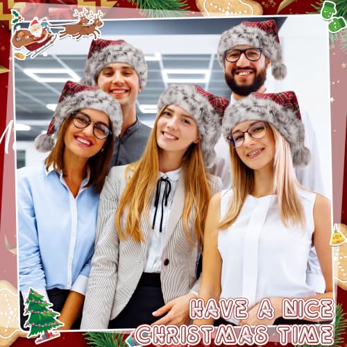 Image of Vicenpal 20 Pcs Santa Hats Bulk for Adults, Red White Grey, Plaid