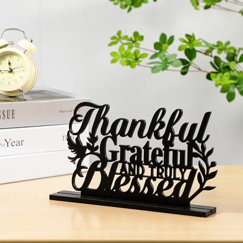 Image of Geetery Inspirational Table Centerpieces Wooden Religious Inspirational Home Decoration Motivational Blessed Table Decor for Home Kitchen Office Faith Christian Gifts Supplies Decor(Thankful)