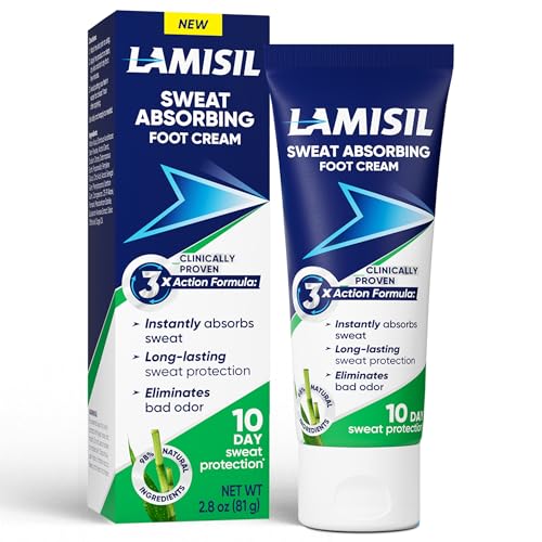 Lamisil Sweat Absorbing Foot Cream Foot Odor Eliminator Instantly Absorbs Sweat Long-Lasting Protection Natural Ingredients 2.8 oz (81g)