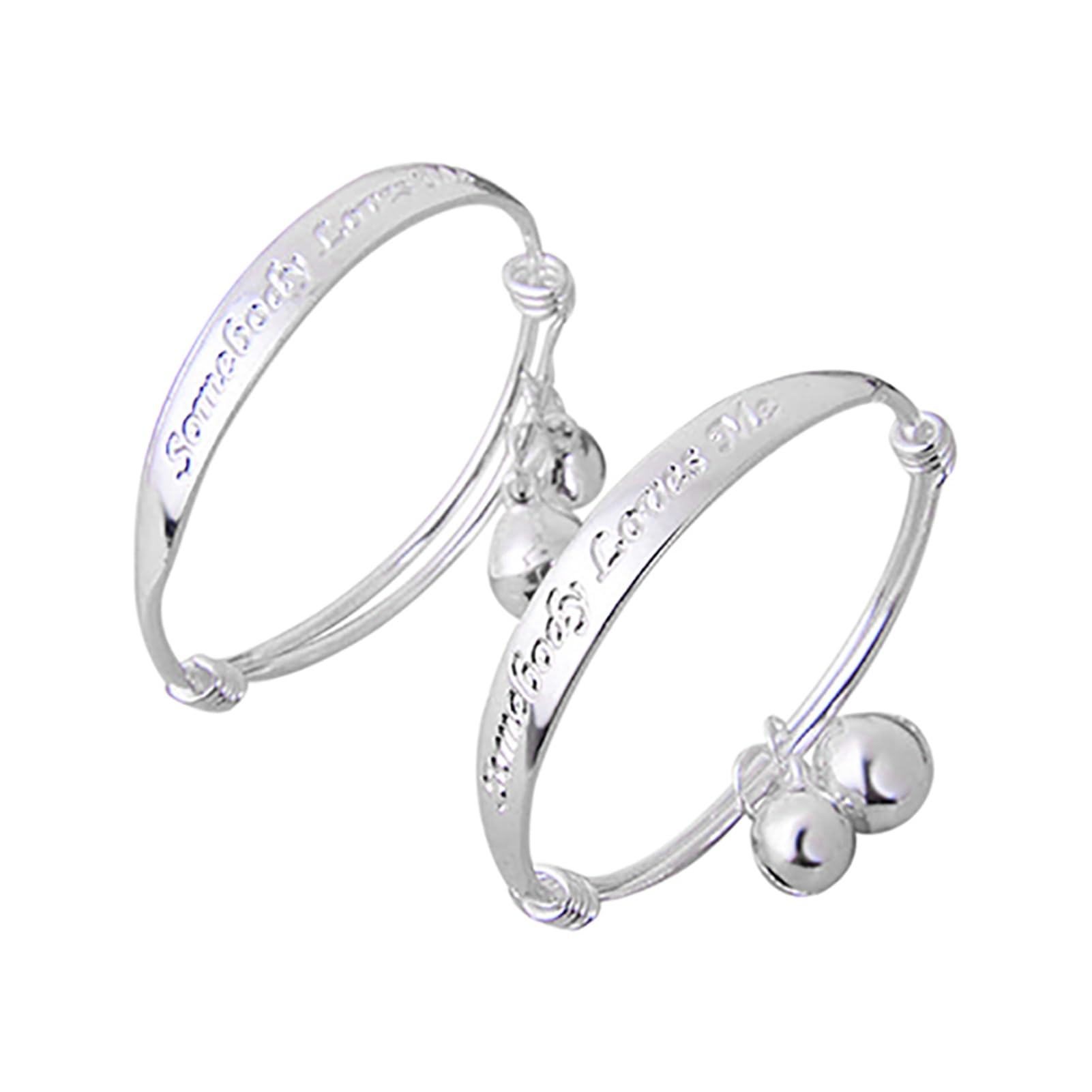 matumou 2Pcs Charm Bracelet Double Bells Jewelry Gifts Silver Plated Infant English Letter Bangle Bracelet for Baby Bracelet