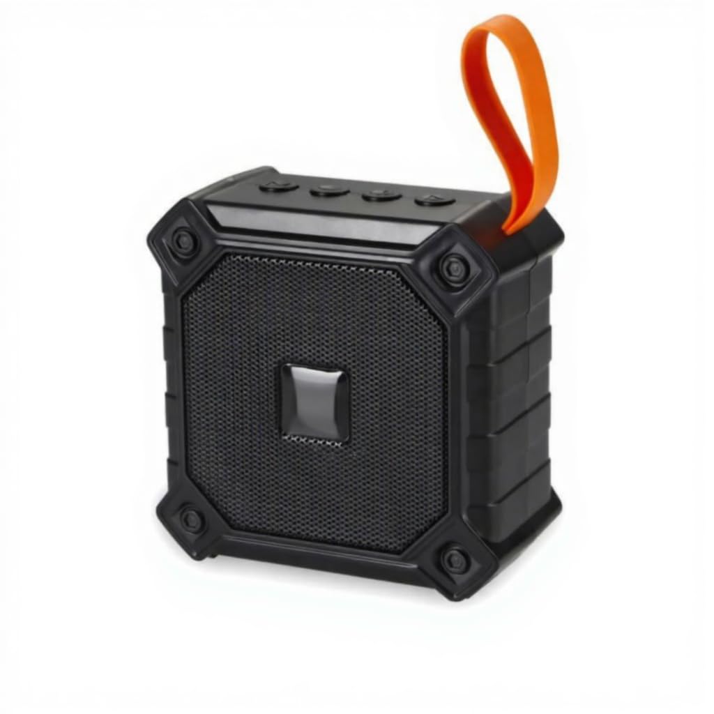 Portable Bluetooth Speaker, Blue with Orange Strap, Wireless, Rugged Design, Outdoor Use (Black)-image-17