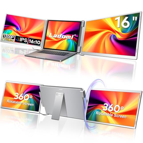 Image of 16 inch Laptop Screen Extender, 1200P FHD Triple Portable Laptop Monitor Extender for 12 inch-18.5 inch Laptops, 16:10 Aspect Ratio Rotation Screen, Compatible with MacOS, Wins, Chrome, Surface