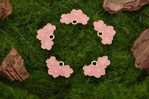 Image of VIDRIO Pack of 80 Sakura Flower Blossoms Enamel Charms Gold Plated Colored Pendants Accessories for Necklace Bracelet Jewelry Making DIY Crafting