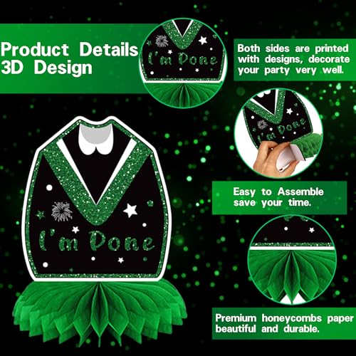 Image of DARUNAXY Green Graduation Party Decorations, Green Class of 2026 Graduation Banner, 2026 Congrats Grad Honeycomb Hanging Swirl Confetti Balloon Congratulations Graduates Party Supplies(25PC)
