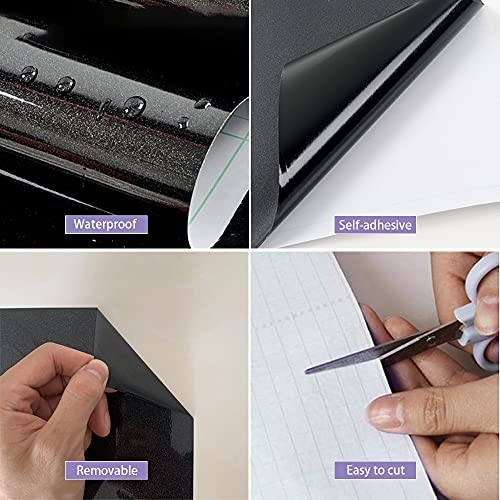 Shiny Black Wallpaper Peel And Stick Wallpaper Glossy Self Adhesive Removable Wallpaper,15.8" X 118"Waterproof Countertop Paper Black Contact Paper For Cabinet Countertop Furniture Kitchen Vinyl Film #TOP4