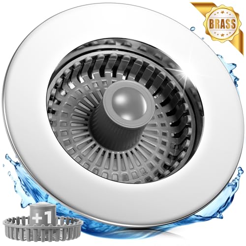 3 in 1 Kitchen Sink Strainer & Stopper, Pop Up Drain Plug for 3.5 Inch Sink – Anti-Clogging, Brass Core, Easy to Clean with Bonus Basket – Silver – DIKSEFN (Silver)