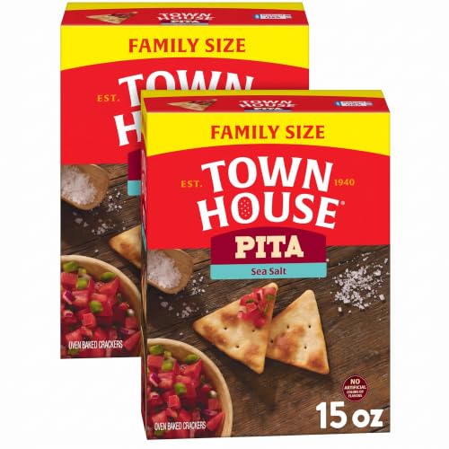 Town House Pita Oven Baked Crackers, Sea Salt, Salty Snacks, Family Size, 15oz Box (1 Box) (Pack of 2) - image 1