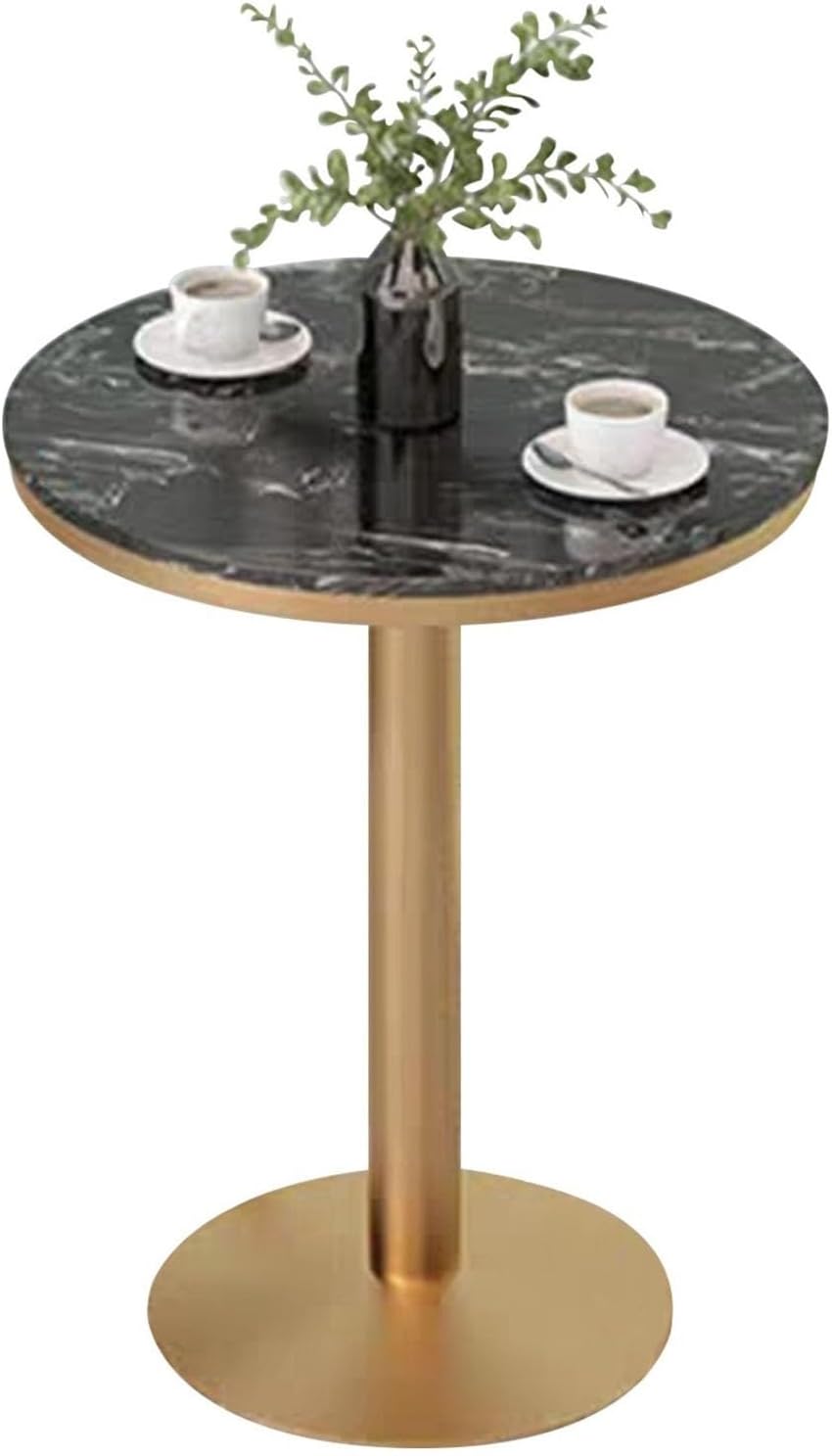 Round Bar Table Marble Top Bistro Cocktail Table with Metal Base, Side End Table for Restaurant Living Room Outdoor Coffee Table Kitchen Dining Table(D,Height 75cm/2.5ft)