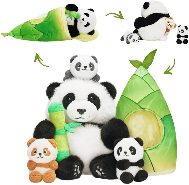 Panda Stuffed Animals with 3 Babies Inside (19" Bamboo Shoot Bag) OUOZZZ