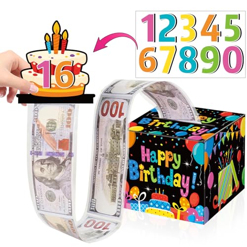 ZOIIWA Birthday Money Box with DIY Cutouts for Kids Party Decoration Colorful Surprise Gift Box with Pull Out Card for Girls & Boys Party Supplies