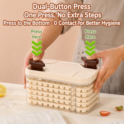 Image of HomeCloud Dual Press Ice Cube Tray with Storage Bin & Lid, 385 Ice Cubes (77 Grids x 5 Trays) BPA Free Easy Release Ice Mold with Scoop for Freezer, Home, Kitchen & Drinks (Cream)