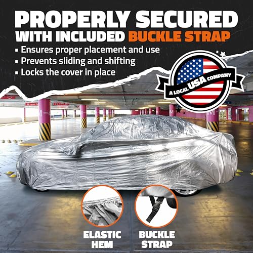 Mockins Large 200"x75"x60" Universal Car Cover for Sedan | 190T Polyester Weather Proof Car Cover Set | Indoor Car Covers for Automobiles | Cover for Cars Outside w/Mirror Covers, Strap & Reflectors - Image 3