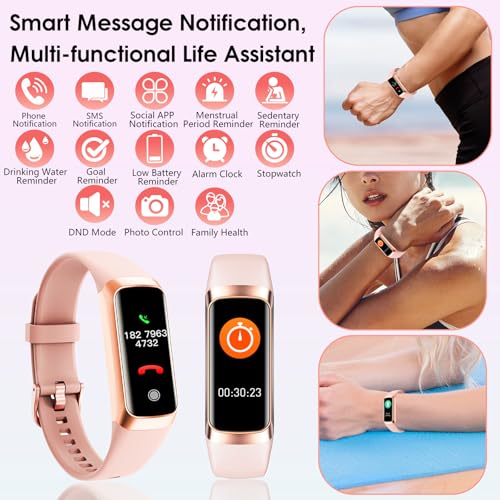Image of Fitness Tracker Pedometer Smart Watch with 1.1 inch AMOLED Screen 24 /7 Heart Rate Monitor, Blood Oxygen & Blood Pressure Monitor, Body Temp Monitor, Sleep & Calorie Tracker, Pink