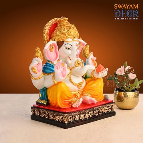 Image of Polyresin Marble Ganesh Ji Idol | Auspicious Lord Ganesha Statue for Living Room Home Decor Statue (15 Inch 01)